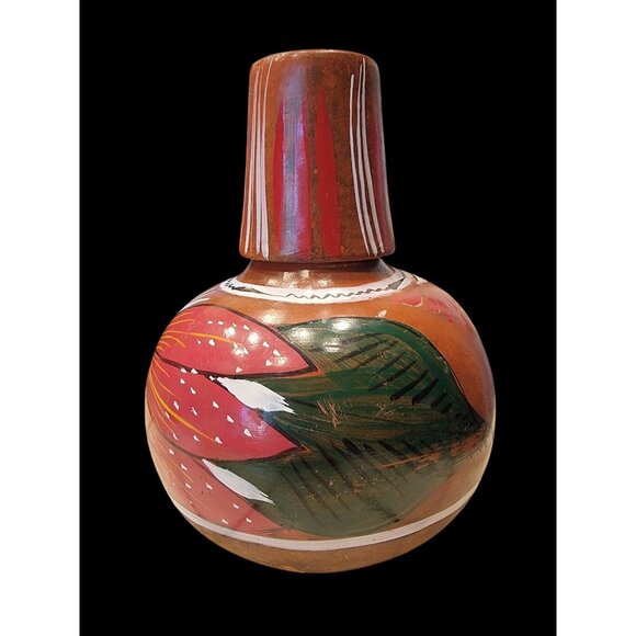 Handpainted Mexican Clay Water Jug With Floral Design & Gloss Finish - Picture 2 of 8